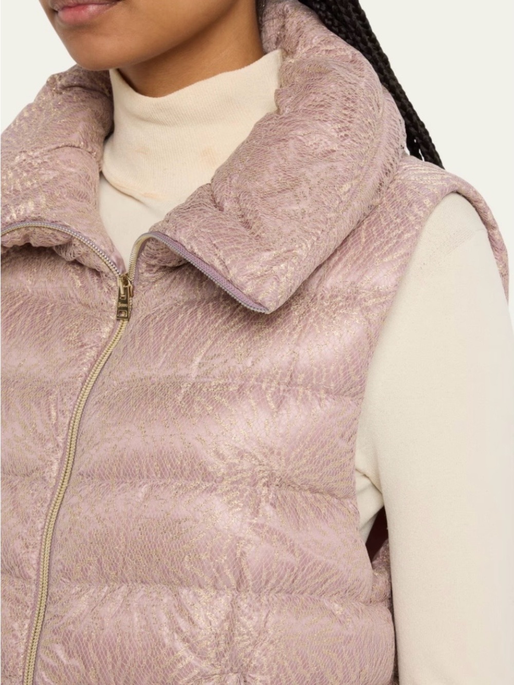 Herno Metallic Lace Down Pink Puffer Vest- Gilded Italian Gilet Size XL (50)